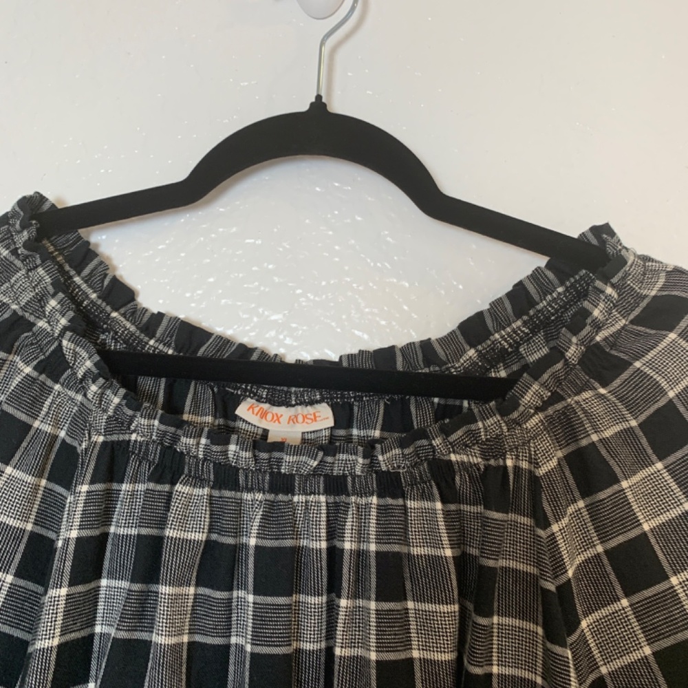 Knox Rose Black Plaid Peasant Top XL - Picture 3 of 8